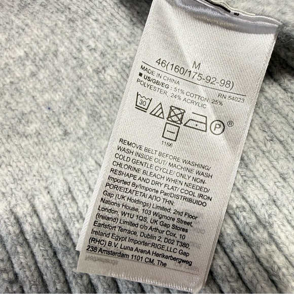 GAP Gray Textured Cotton Blend Belted Wrap Cardigan Sweater - Picture 9 of 11